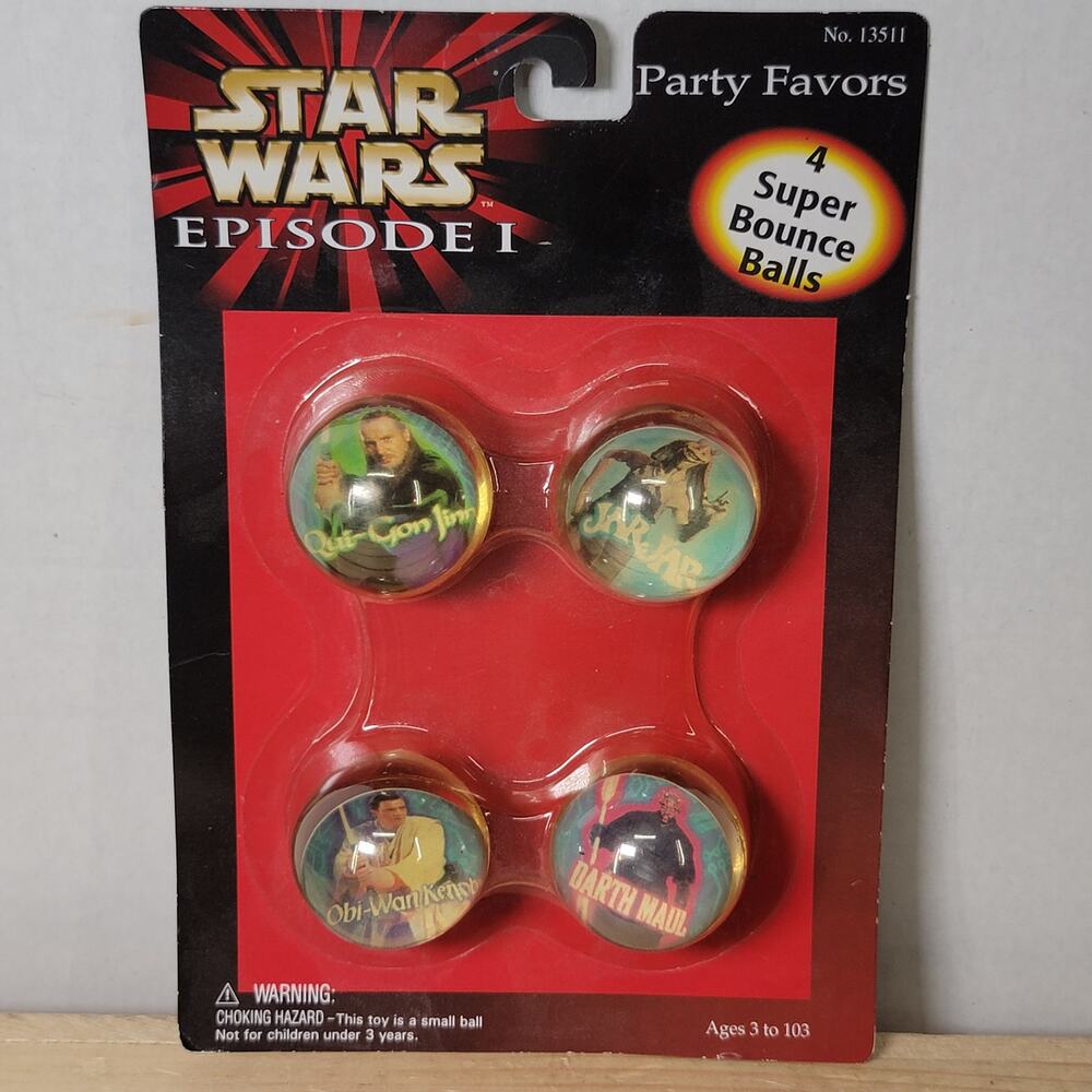 VINTAGE Star Wars Episode I Party Favors: 4 Super Bounce Balls - NEW / SEALED